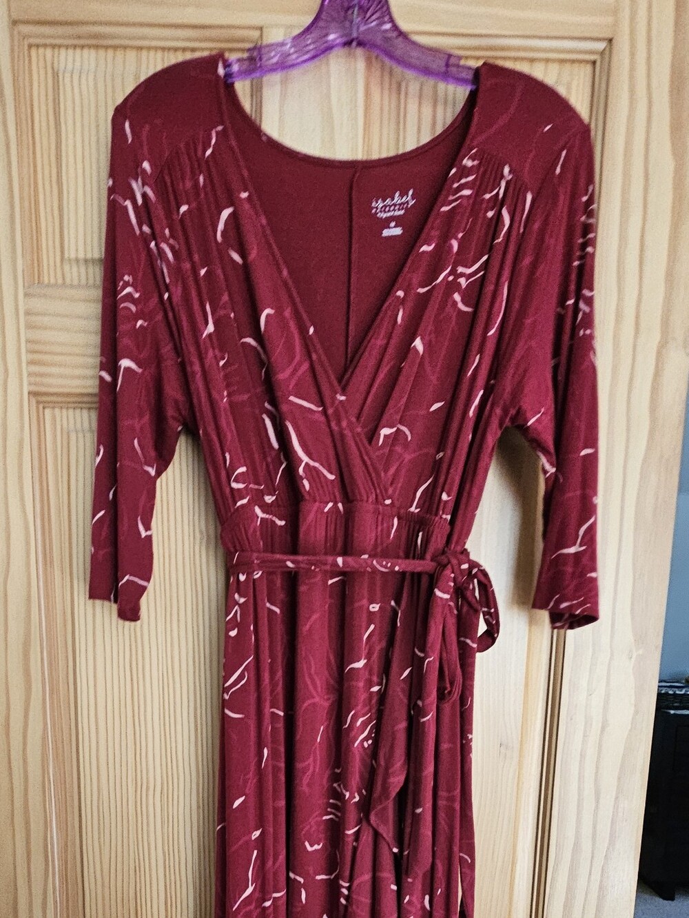 Isabel Maternity Burgundy Wrap Maxi Dress with Subtle White Print